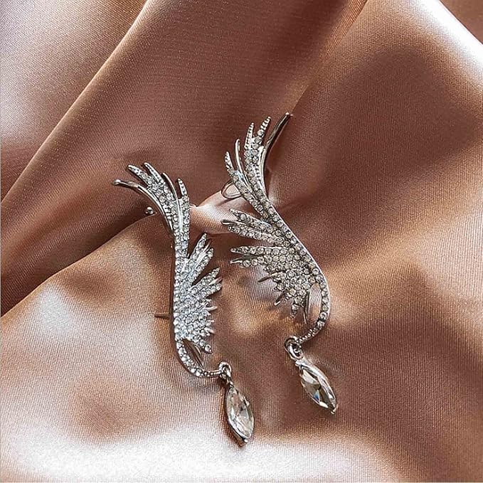 Boho Crystal Angel Wing Earrings Silver Rhinestone Wing
