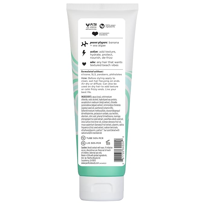 Pacifica Salty Waves Beach Hair Balm, 5-in-1 Styling Balm Designed to Hydrate & Nourish Hair, Vegan & Cruelty-Free, 4 Fl Oz