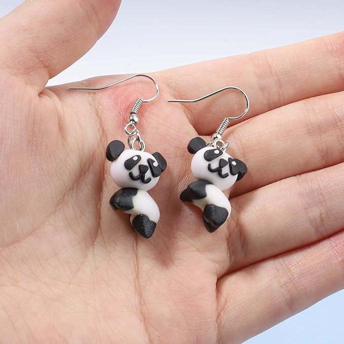 Soft Pottery Panda Earrings Cute Panda Bear Drop