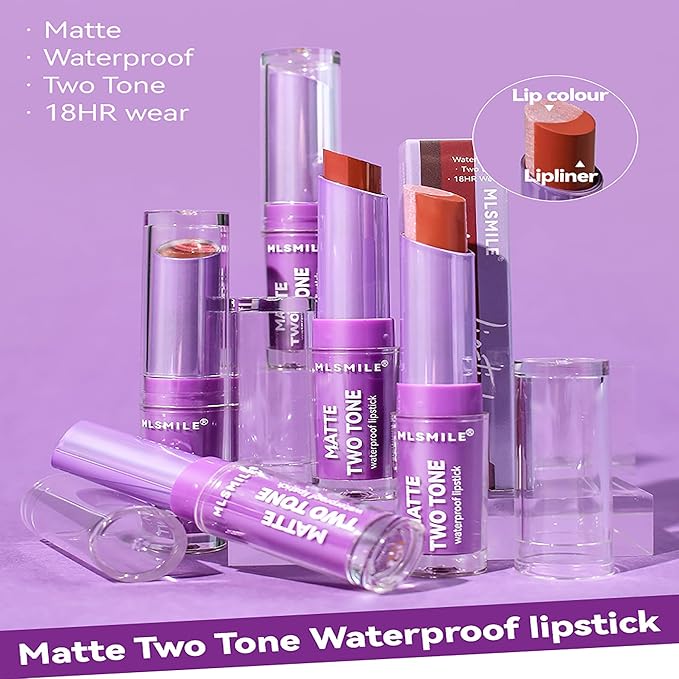 Glitter Matte Lipstick, 2 In 1 Two Tone Waterproof Lip Gloss, Sparkling High Pigment Longlasting Smudgeproof Non-Stick Cup Lipstick, Shimmer Lip Blam for Women Girl Christmas Makeup (#01)