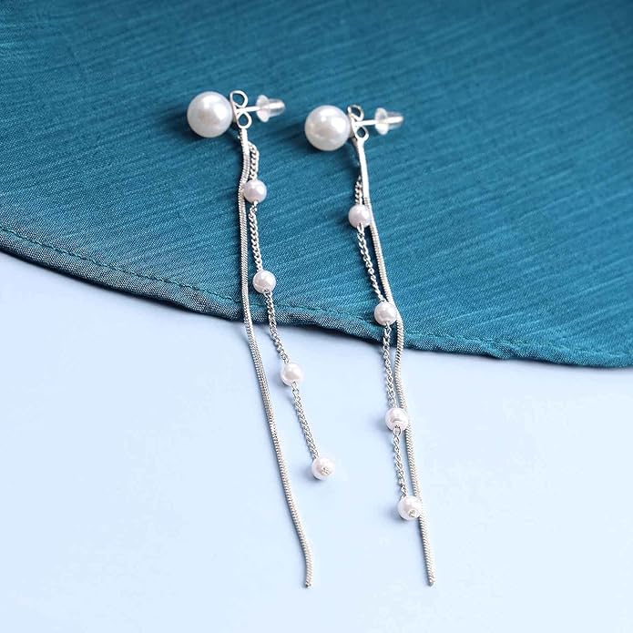 Vintage Pearl Dangle Earrings Long Pearl Chain Earrings