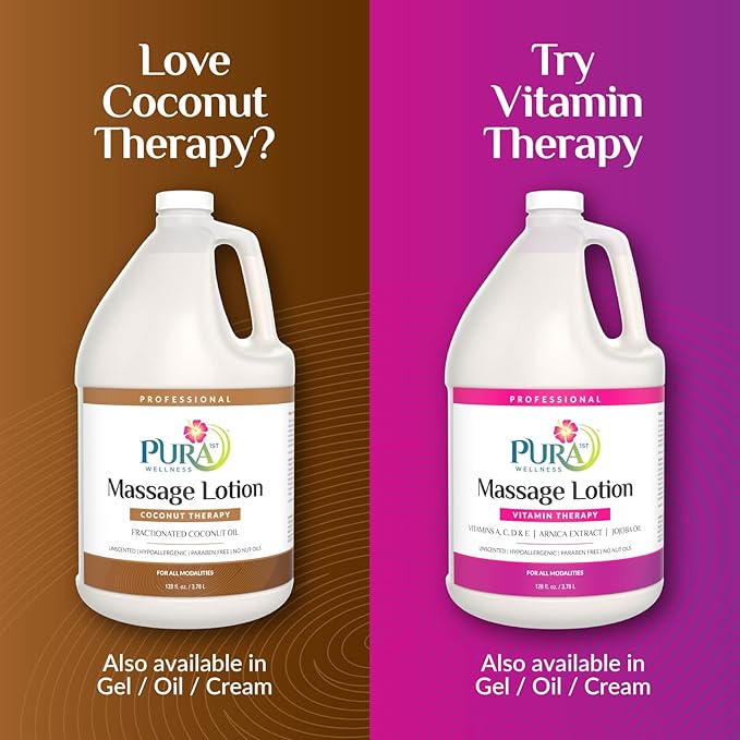 Coconut Therapy Massage Lotion, {Physical Therapy Coconut Lotion, Professional Deep Tissue Therapy, Pura Wellness Vitamin Therapy Lotion, Unscented Lotion for Physical Therapy Recovery, 128oz