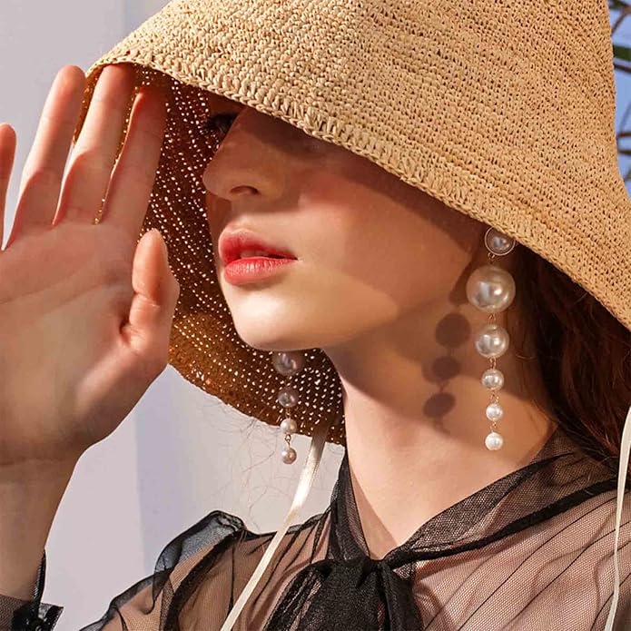 Boho Pearl Drop Dangle Earrings Big