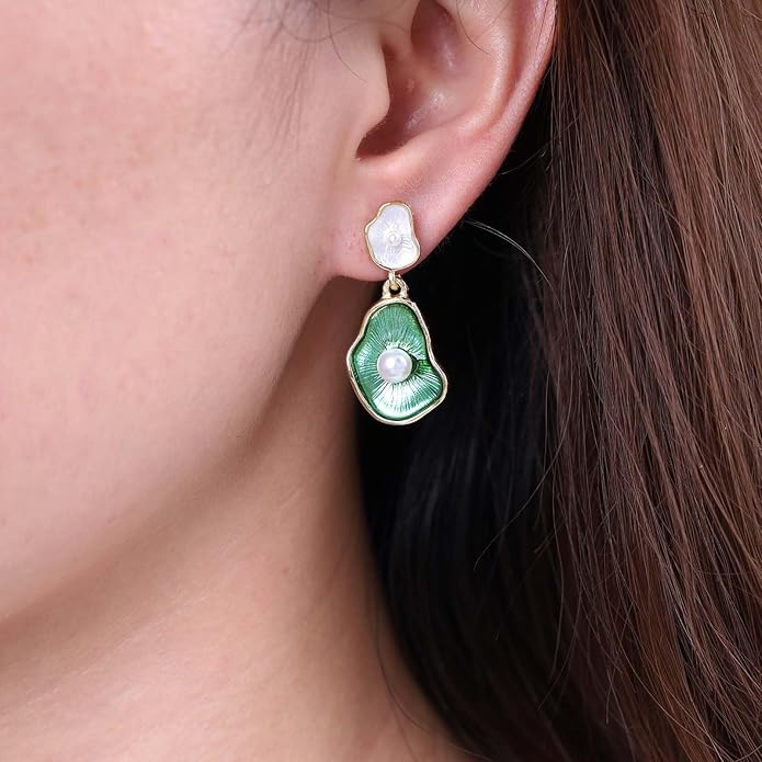 Vintage Lotus leaf Pearl Drop Earrings
