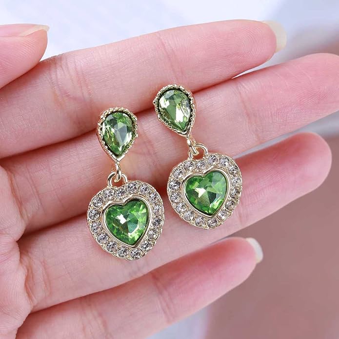 Vintage Emerald Heart Earrings Emerald Cz