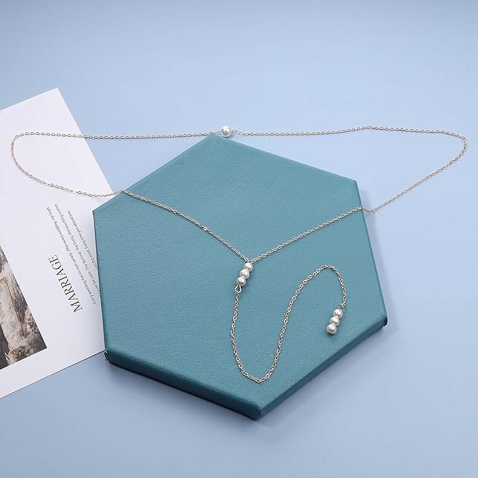 Boho Pearl Back Chain Necklace Gold Backdrop Necklace