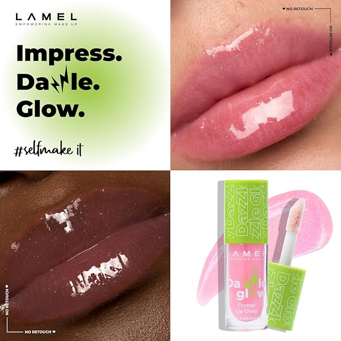 Lamel Dazzle Glow Crystal Clear Lip Gloss - Hydrating Lip Gloss - Non Sticky Lip Gloss - Colored Lip Gloss - Lip Gloss Color - Mini Lip Gloss - Moisturizing Lip Gloss - №405 Cotton Candy
