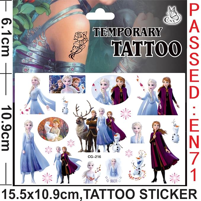 4 Sheet Frozen Princess Tattoos Stickers for Kids, (Temporary Tattoo-A)