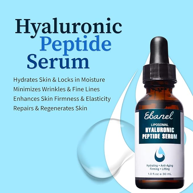 Ebanel Hyaluronic Acid Serum for Face with Peptides, Deep Hydrating Anti Aging Serum, Visibly Plump, Firm & Smooth Skin, Reduce Redness with Vitamin C, E and B5, Niacinamide, Aloe, Jojoba Oil, MSM