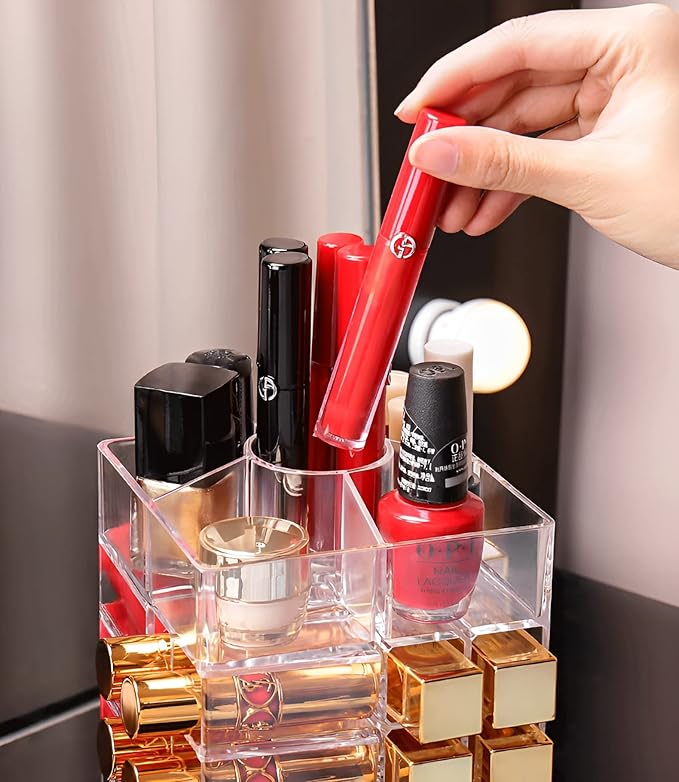 Sooyee Lipstick Organizer,53 Spaces 360 Degree Spinning Lipstick Holder,Acrylic Cosmetic Display Cases for Lipstick, Brushes, Bottles, and more,Clear
