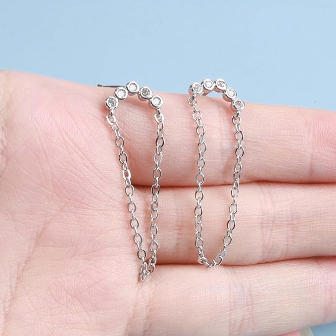 Boho Rhinestone Circle Studs Earrings Silver