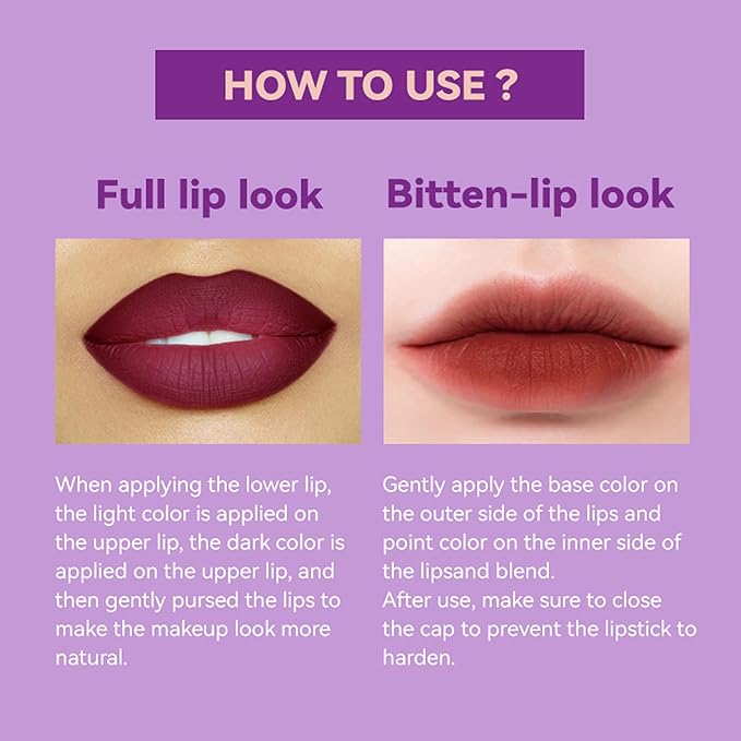 Nude Lipstick, 2 In1 Two Tone Bitten Moisturzing Waterproof Lipstick Gradient Bitting Matte Lipstick V Styling Glimmer Balm, Long Lasting Waterproof Silk Finish Lip Gloss for Women (#06)