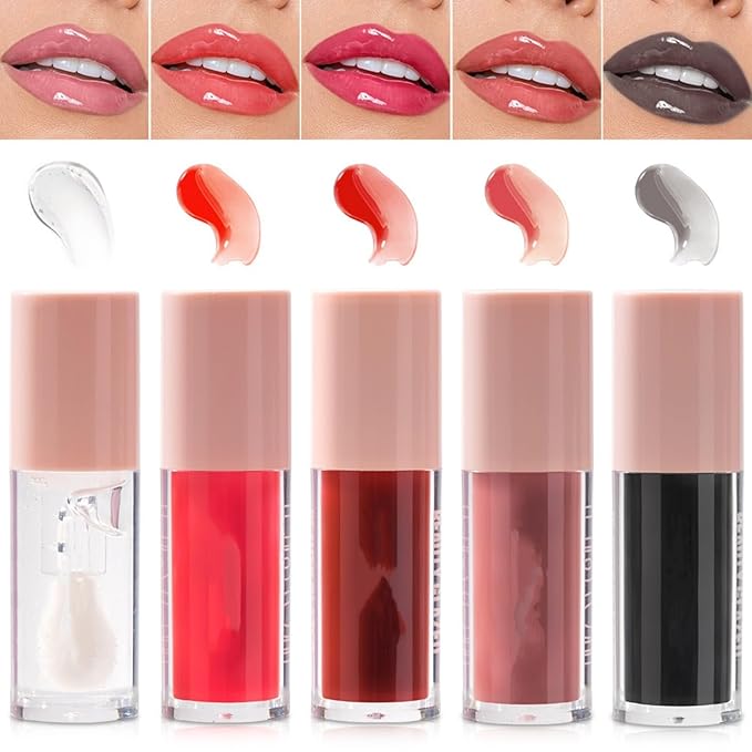 MAEPEOR Black Sugar Glossy Lipgloss 5 Colors Nourishing High-shine Glossy Lipgloss Luscious-colors Non-Sticky Shine Glossy Lipgloss (Black Sugar)