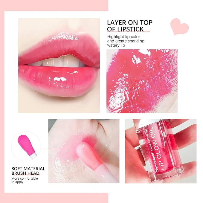 Hydrating Lip Glow Oil Long Lasting Plumping Lip Gloss Clear Lip Gloss Moisturizing Lip Oil Repairing Lip Lines and Prevents Dry Cracked for Lip Care and Dry Lips CHERRY
