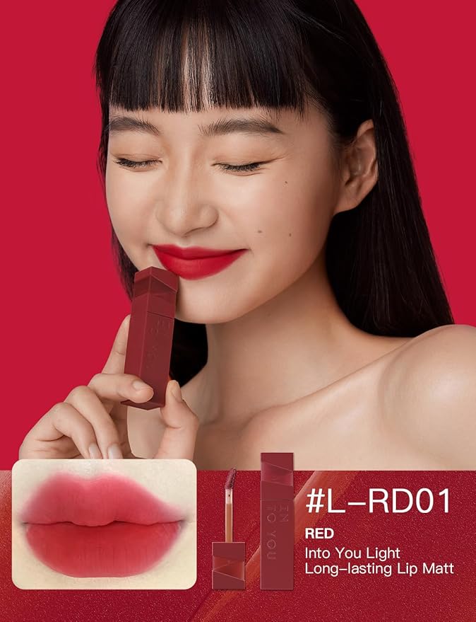 INTO YOU Matte Lipstick Velvet Lip Stain Lip Mud Long Lasting Waterproof Lipstick Lip Gloss Makeup Moisturizing Lipstick for Women (L-Rd01)