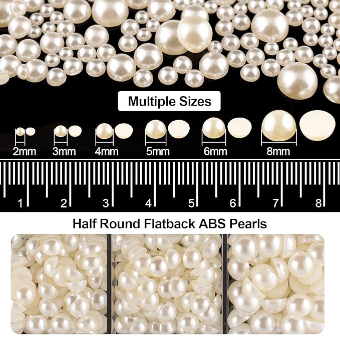 Flat Back Rhinestone+Half Round Pearl Kits Colorful Rhinestones+Beige