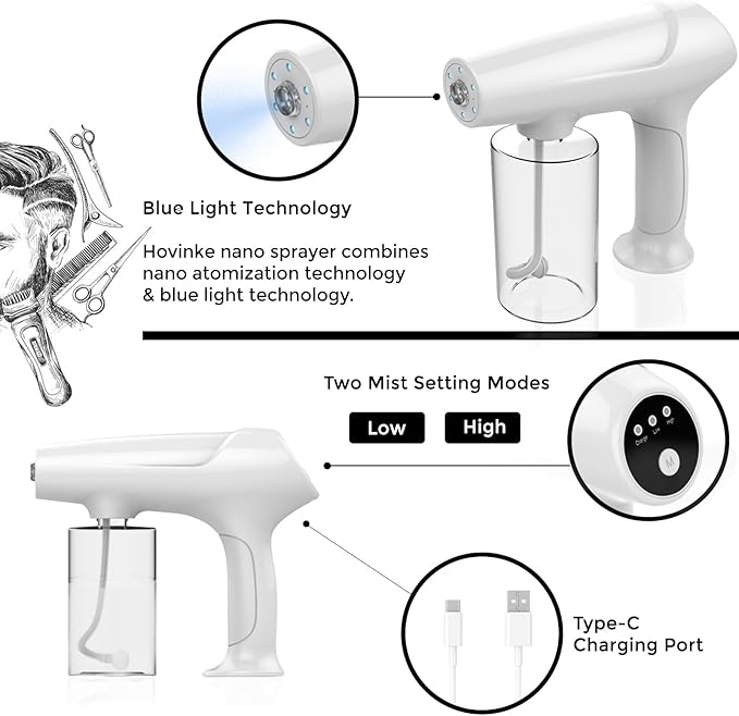 Barber Nano Spray,Cordless Portable Water Sprayer, USB-C Rechargeable for Barber, Salon, Home