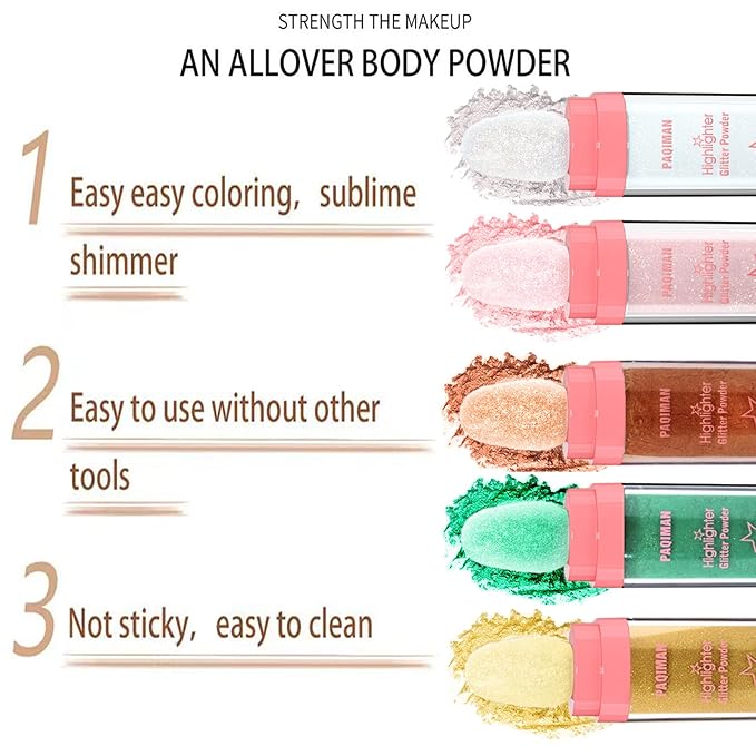 Glitter Powder Highlighter Makeup, Body Brightens the Natural Gold Color)