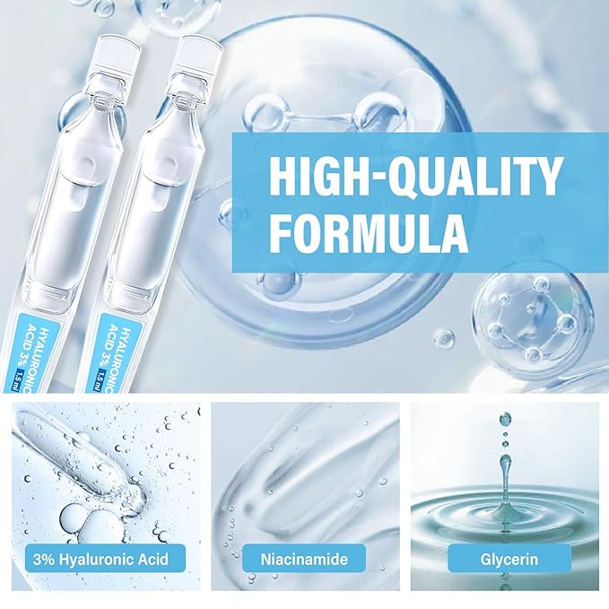 Ultra-Hydrating Serum, 3% Hyaluronic Acid Tube for Face Smoother Softer Skin, Pre-makeup Skin Care Hydrating Essence, 30 Pack