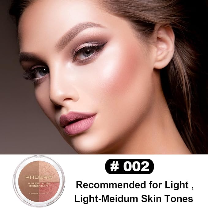 PHOERA Contour Palette,Shades with Highlighter & Bronzer & Makeup (#002)