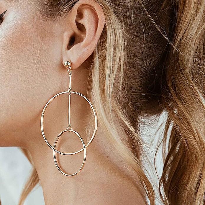 Vintage Hollow Circle Dangle Earrings Exaggerated Circle Drop