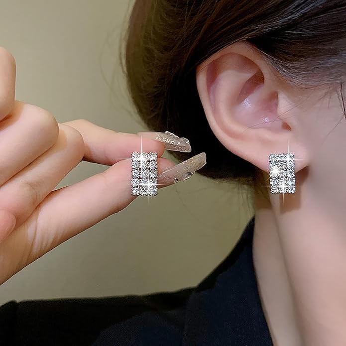 Vintage Rhinestone Square Earrings Square Crystal