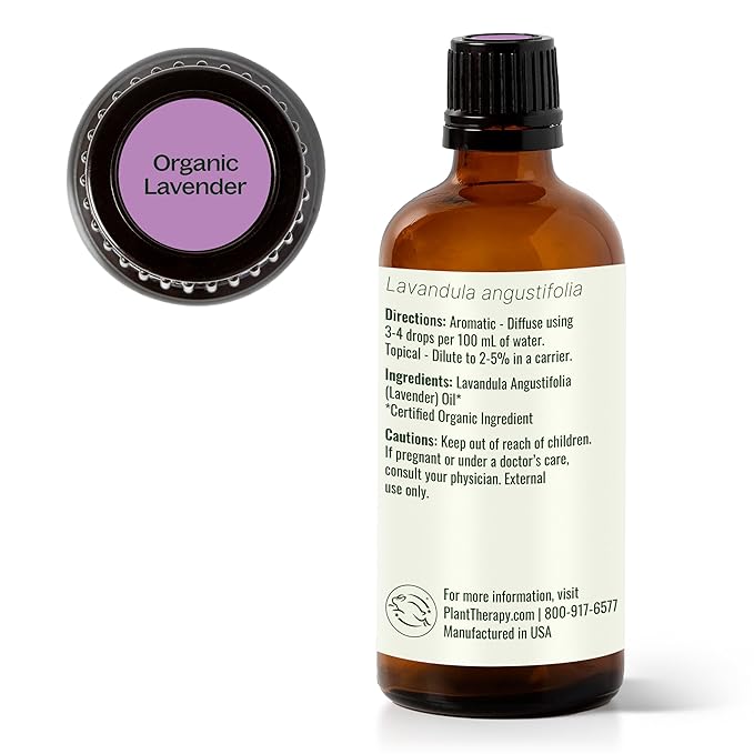 Plant Therapy Organic Lavender Essential Oil 100% Pure, USDA Certified Organic, Undiluted, Natural Aromatherapy, Therapeutic Grade 100 mL (3.3 oz)