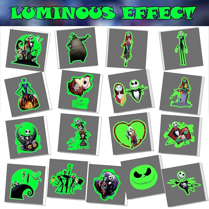 34 Pcs Nightmare Glow Temporary Tattoo Stickers,2 Inch Kids Gift