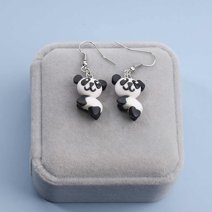 Soft Pottery Panda Earrings Cute Panda Bear Drop