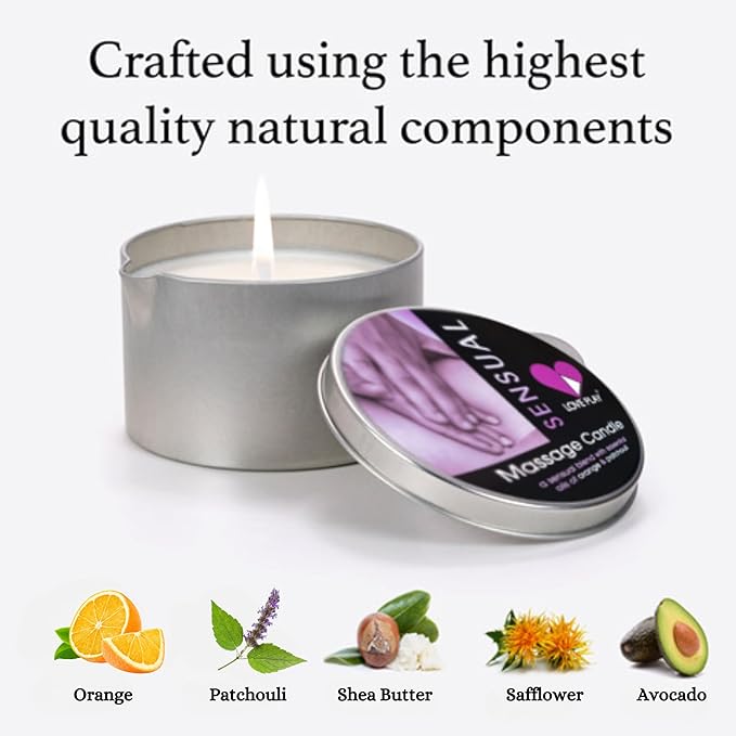 LOVE PLAY Massage Oil Candle for Home SPA - Vegan Moisturizing Body Oil Candle for Pure Relaxation - Hydrating Skin Care Massage Oils with Essential Oils (6.76oz)