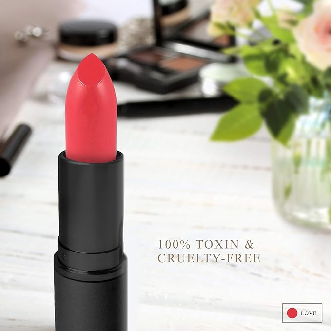 All Natural Lipstick, Semi Matte Lip Color, Moisturizing Lipstick, Non Toxic, Non GMO, Highly Pigmented, Long Lasting Lipstick, Vegan Makeup for Women (7 Shades)