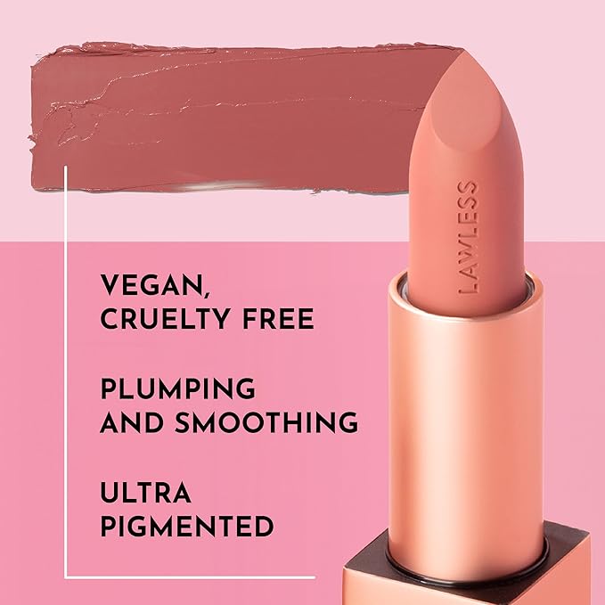 LAWLESS Forget the Filler Lip-Plumping Line-Smoothing Satin Cream Lipstick - Tropic - Natural Ingredients Smooth and Hydrate Lips for a Plumper, Fuller Look - 3.7g