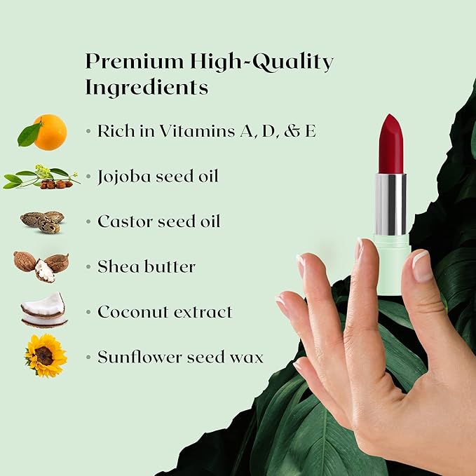 Vegan Lipstick (Poppy) - Sensational One-Stroke Long Lasting Lipstick from Natural Oils & Butters Full-Coverage Lip Color with Shea Butter & Coconut Extact - Premium Hydrating Lipsticks