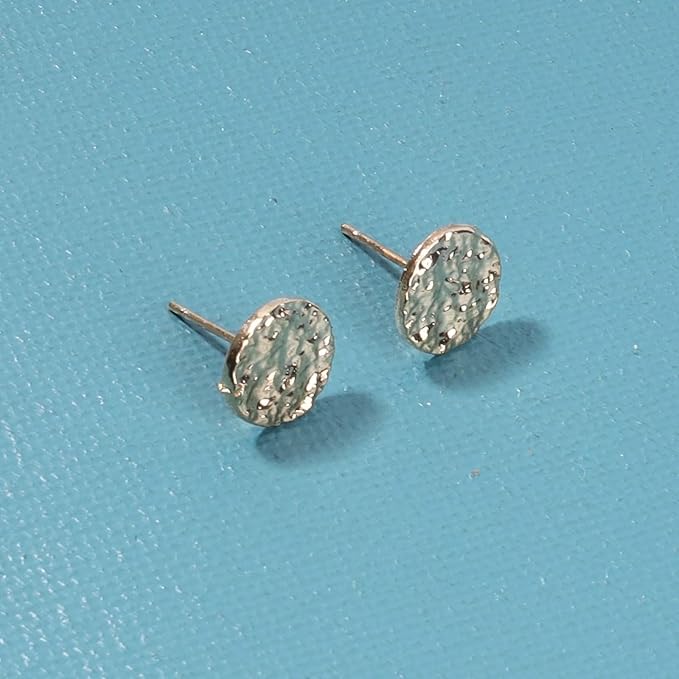 Boho Disc Coin Studs Earrings Gold Hammered Coin