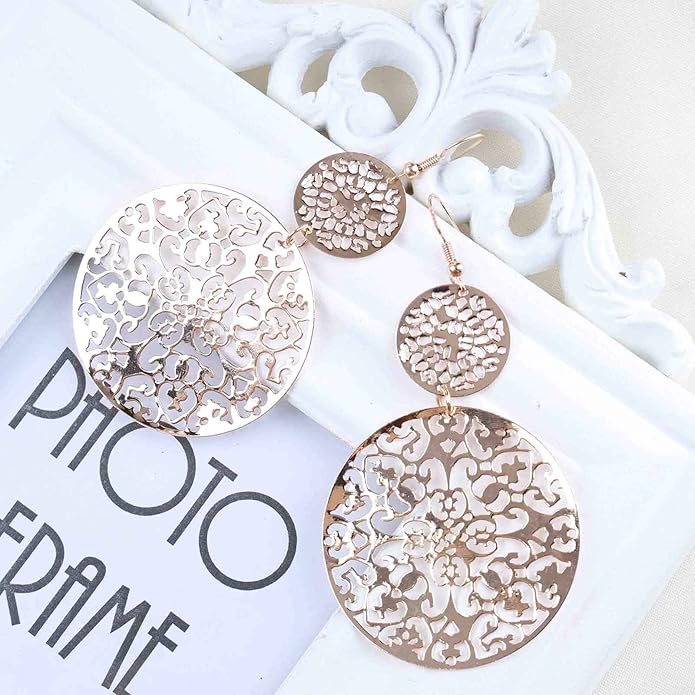 Filigree Hollow Disc Dangle Drop Earrings