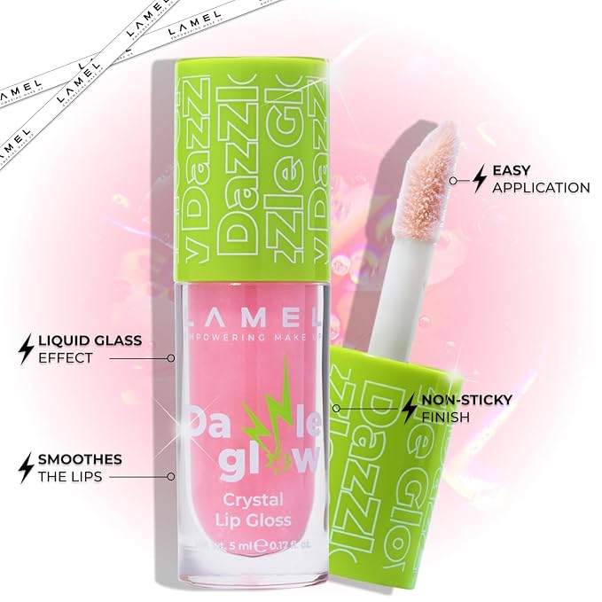 Lamel Dazzle Glow Crystal Clear Lip Gloss - Hydrating Lip Gloss - Non Sticky Lip Gloss - Colored Lip Gloss - Lip Gloss Color - Mini Lip Gloss - Moisturizing Lip Gloss - №405 Cotton Candy