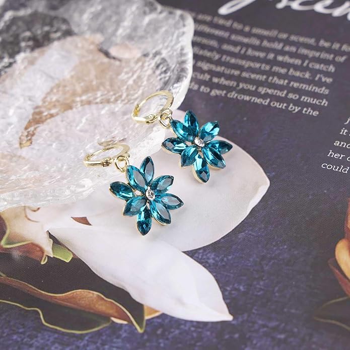 Vintage Blue Crystal Flower Earrings Sapphire