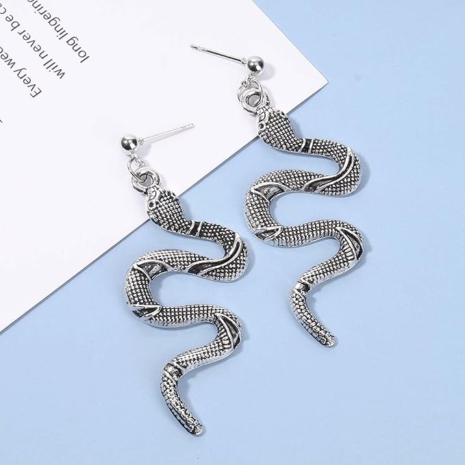 Punk Snake Earrings Silver Snake Dangle Earrings Serpent