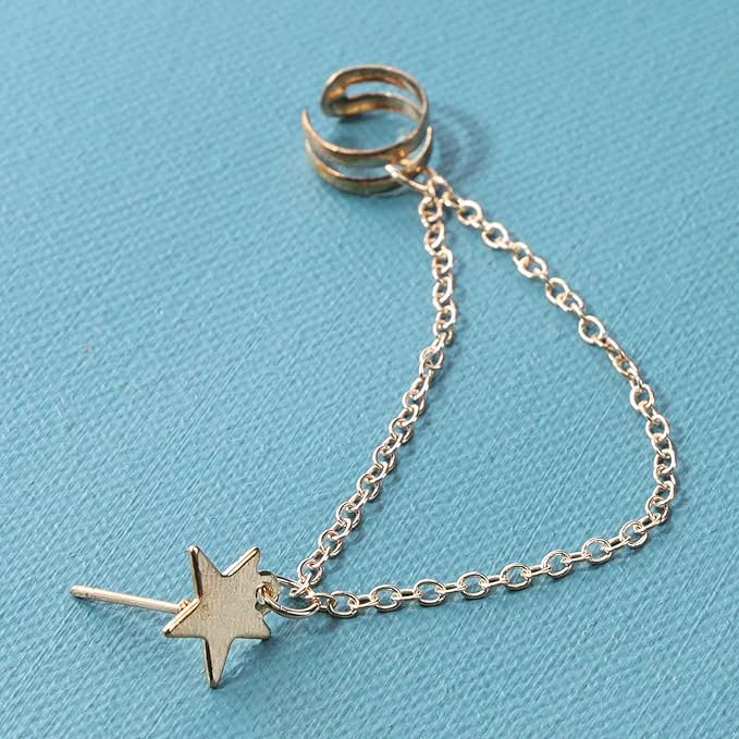 Boho Star Cartilage Chain Earrings Gold