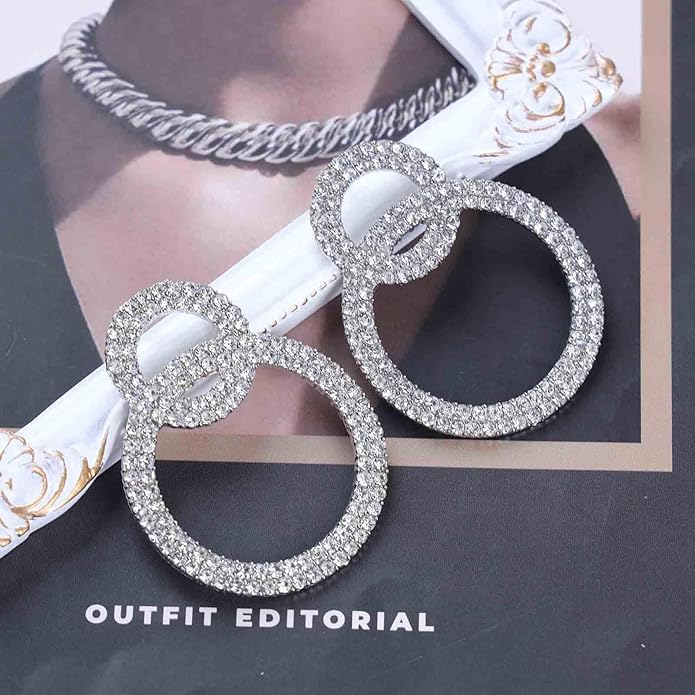 Vintage Crystal Circle Drop Earrings Double