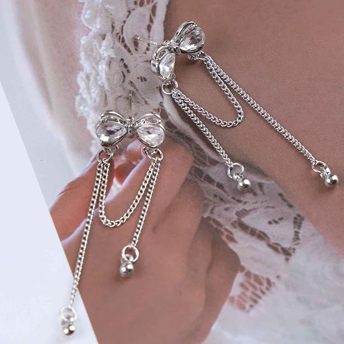 Vintage Crystal Bow Earrings Rhinestone Chain