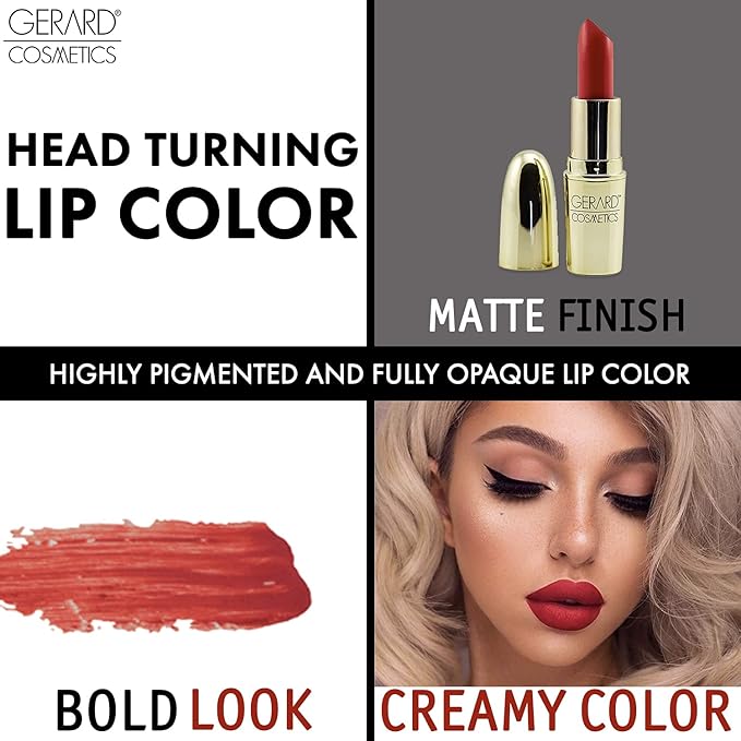 Gerard Cosmetics Lipstick Fire Engine | Bright Red Lipstick with Comfort Matte Finish | Highly Pigmented, Smooth Formula with Hydrating Ingredients | Cruelty Free & Made in USA