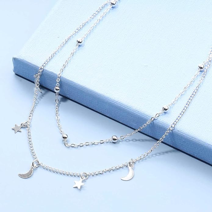 Boho Star Moon Necklace Choker Gold Layered Star