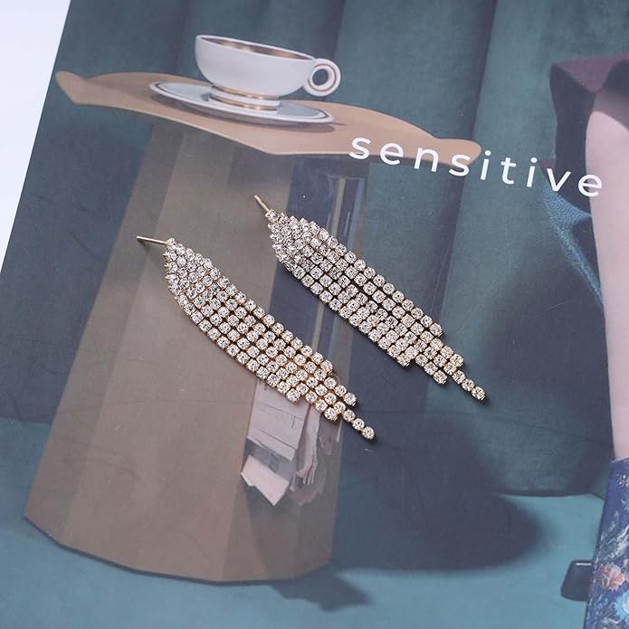 Vintage Rhinestone Chandelier Tassel Earrings Crystal Chain Drop