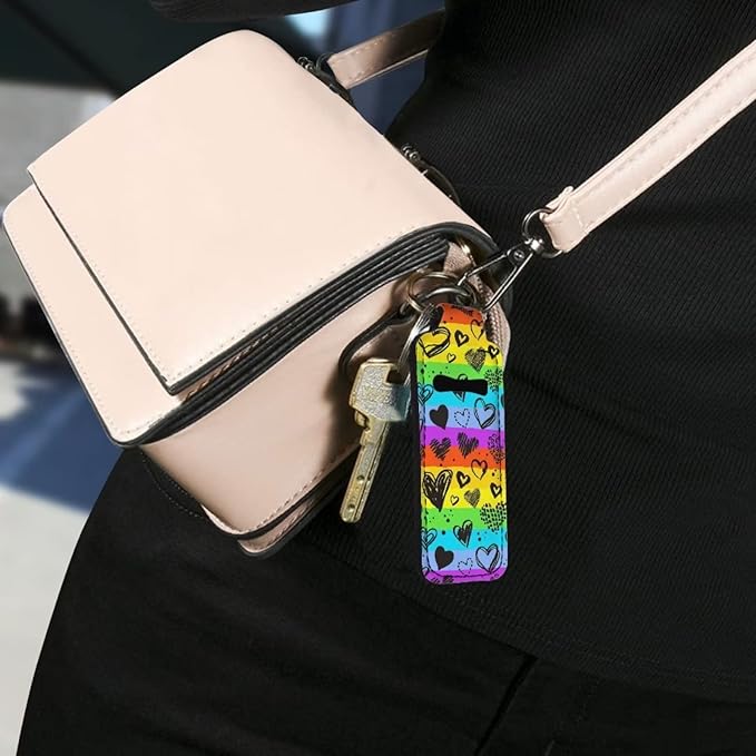 Women's Chapstick Holder Keychain Rainbow Love