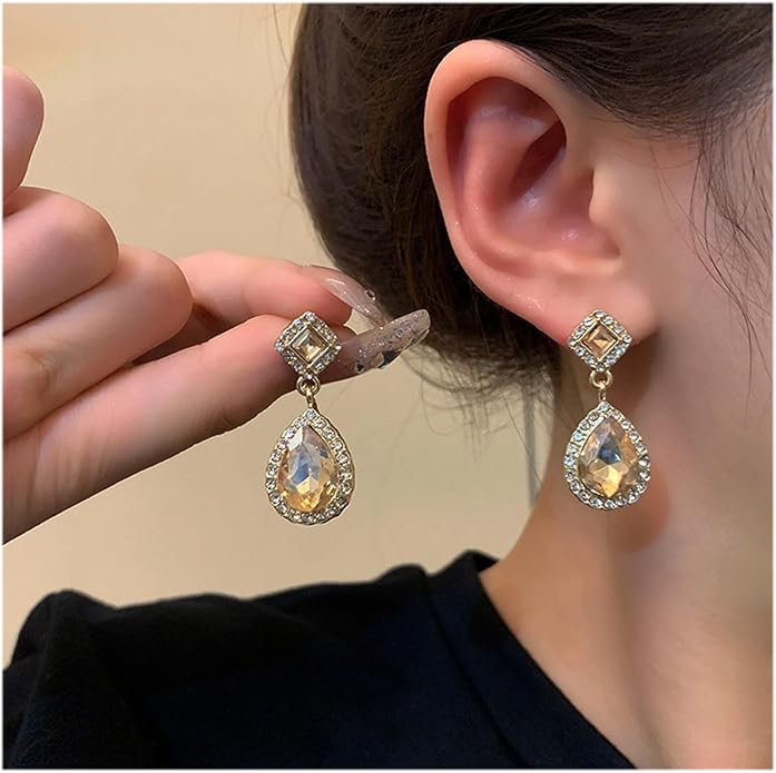Vintage Crystal Teardrop Earrings Rhinestone Drop