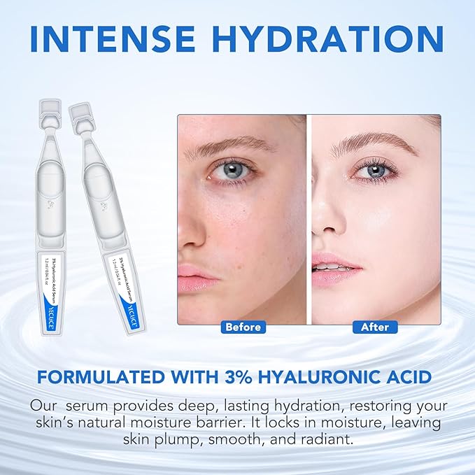 3% Hyaluronic Acid Serum, Ultra Hydrating Serum for face, Hyaluronic Acid Tubes | Pre-makeup SkinCare | Single-Use Hydrating Vials Skincare for Dry & Sensitive skin, 30 Count
