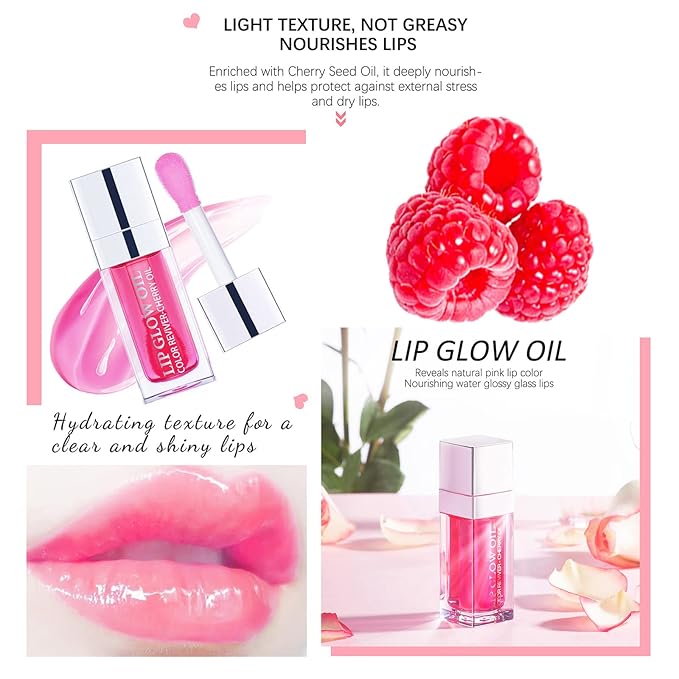 2 Set Lip Oil Hydrating Tinted Lip Balm, Plump Lip Gloss Lip Care Transparent Toot Lip Oil Tinted, Fresh Texture & Non-sticky, Nourishing Repairing Lightening Lip Lines Lip Care Products (Raspberry / Cherry)