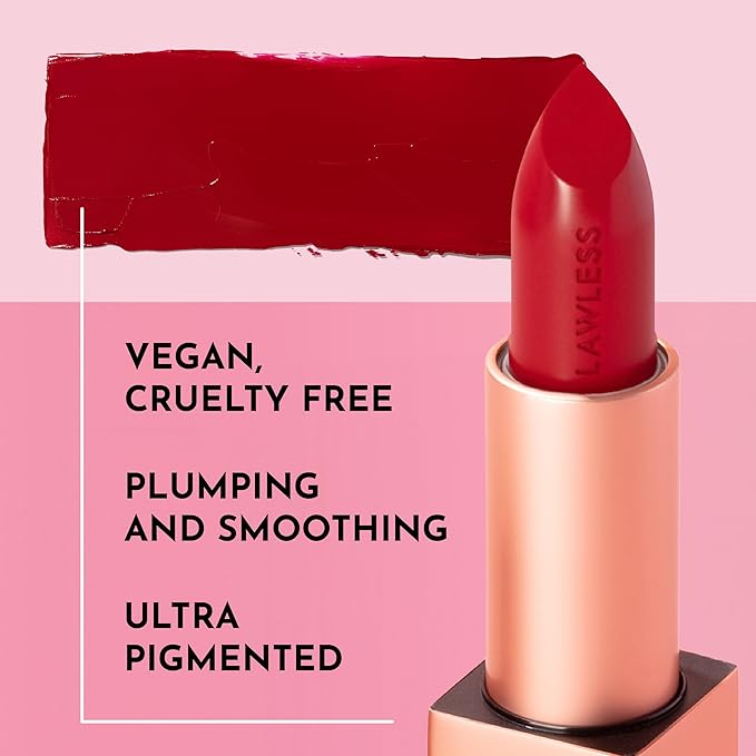 LAWLESS Forget the Filler Lip-Plumping Line-Smoothing Satin Cream Lipstick - Who's That Lady - Natural Ingredients Smooth and Hydrate Lips for a Plumper, Fuller Look - 3.7g