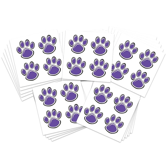 FashionTats Sport Spirit Temporary Tattoos | 100 Tattoos (Purple Paw)